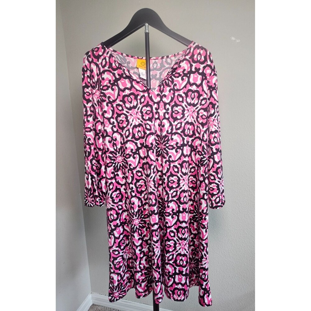 Ruby Rd Women’s XL Pink Black Geometric Floral Print Dress